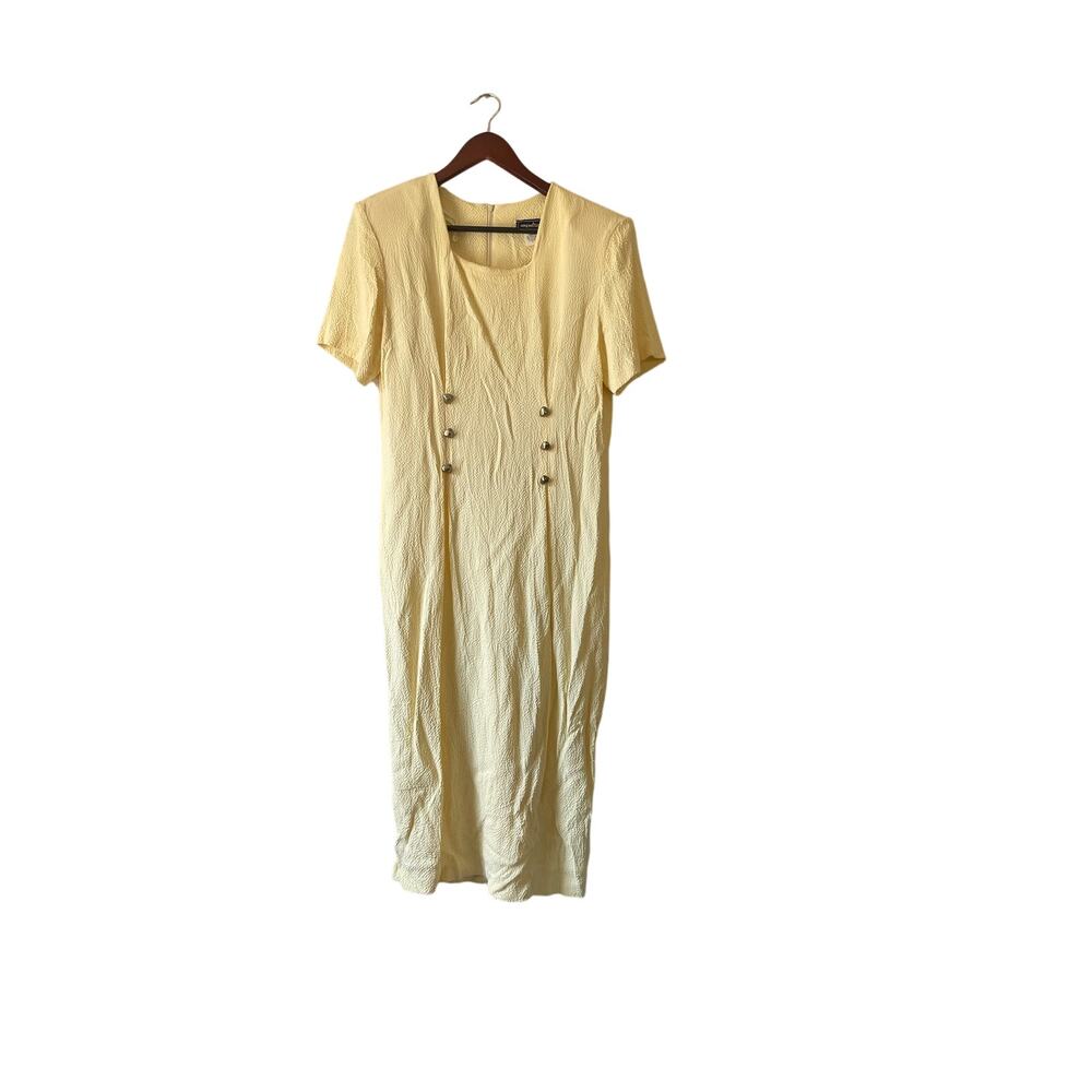 Vintage 80s butter yellow textures‎ midi dress size 12